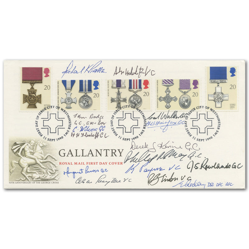 1990 Gallantry. Sign 4 VC & 10 GC holders SIGM0349