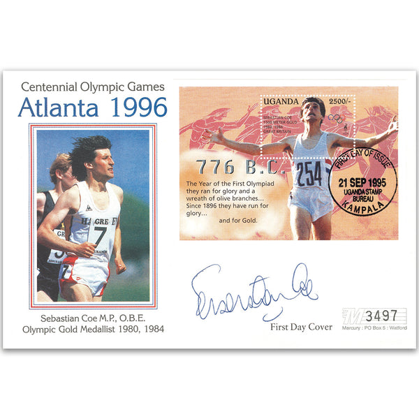 1996 Seb Coe Atlanta Cover - With M/S - Signed Seb Coe OBE SIGS0177