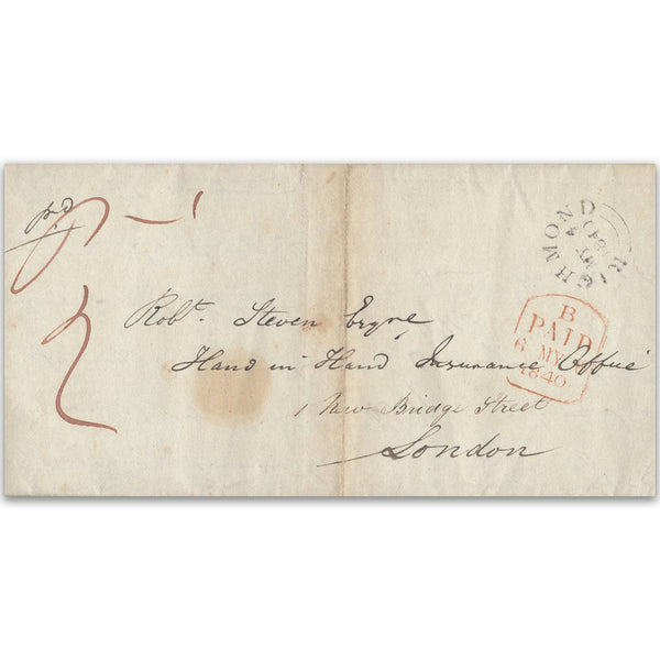 4/5/1840 cover, arrived 6/5/1840. Clear tombstone pmk SP184019