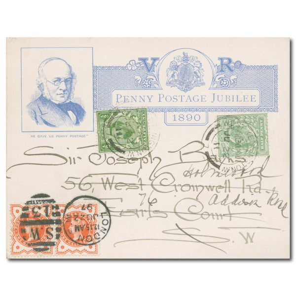 1890 Penny Post Jubilee Card 1/2d Jubilee Pair KEVII & 1/2d Downey TX189003