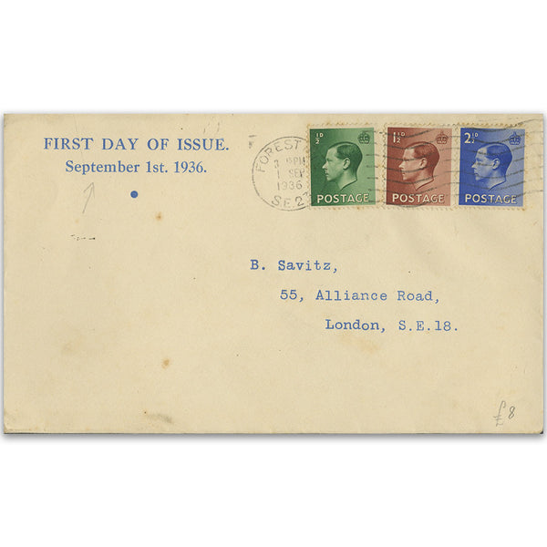 1936 Edward VIII 1/2d - 2 1/2d, Forest Wavy line cancel TX3609V