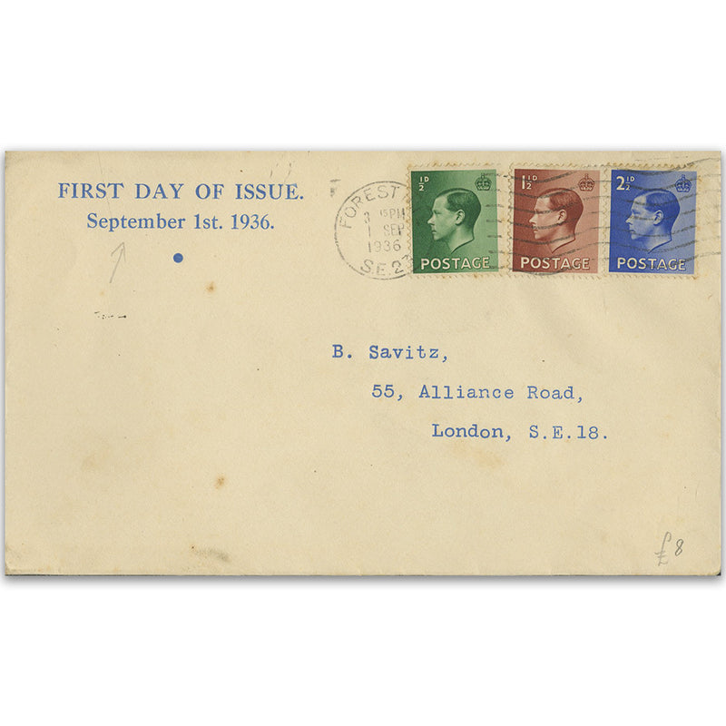1936 Edward VIII 1/2d - 2 1/2d, Forest Wavy line cancel TX3609V