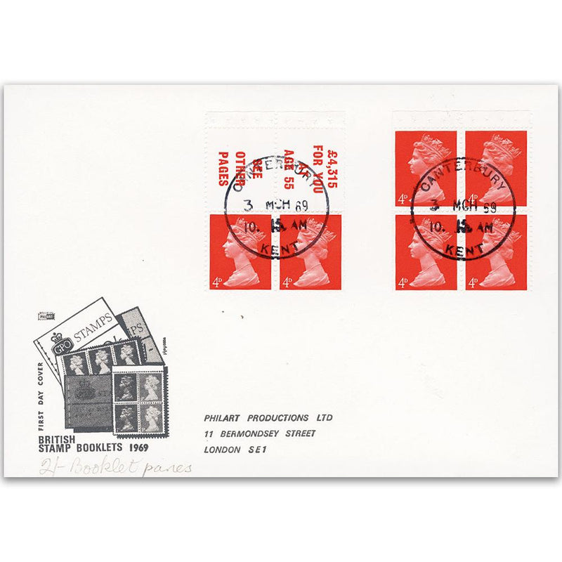 1969 2/- Stamp Booklet First Day Cover - Canterbury CDS TX6903