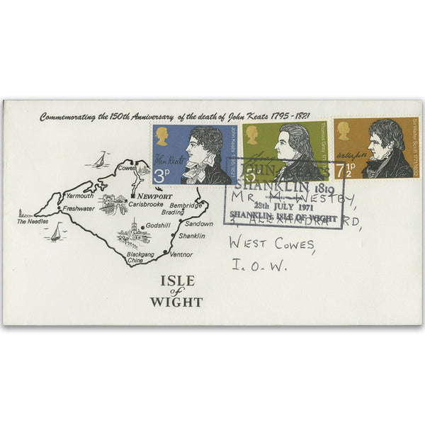 1971 Literary Anniversaries - Shanklin Handstamp TX7107F