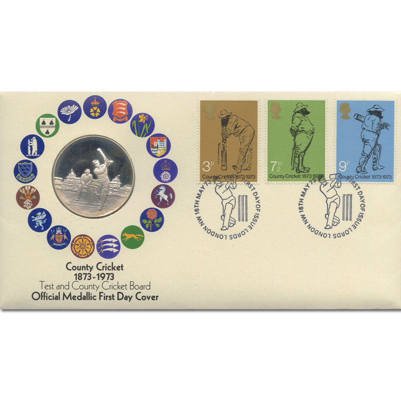 1973 County Cricket - Official Medallic FDC TX7305S