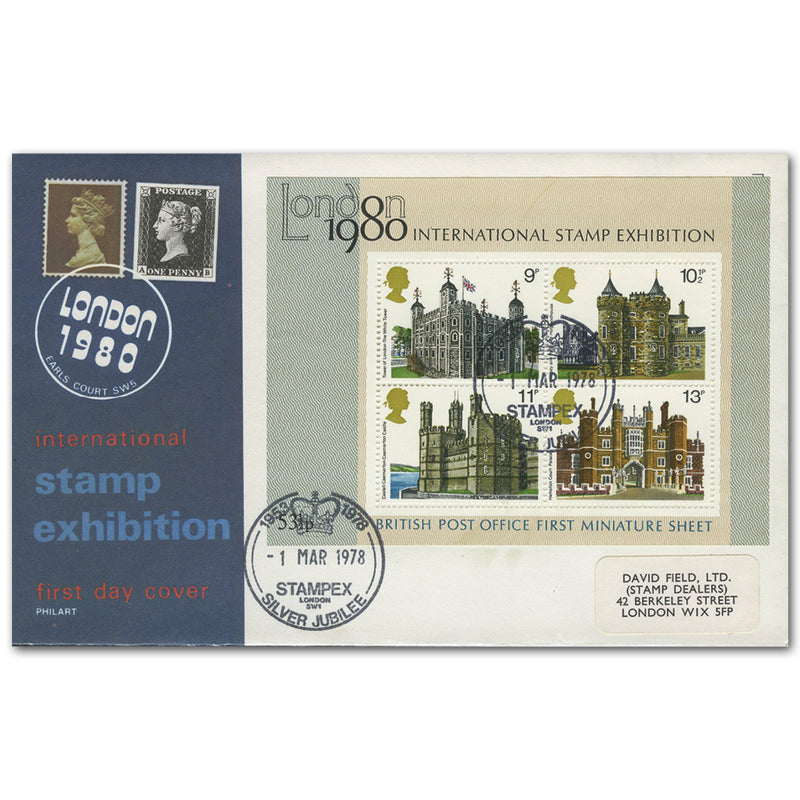 1978 Buildings M/S - Stampex official - London handstamp TX7803JA