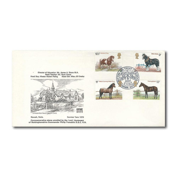 1978 Horses - Sutton-on-Trent Primary School official handstamp TX7807D