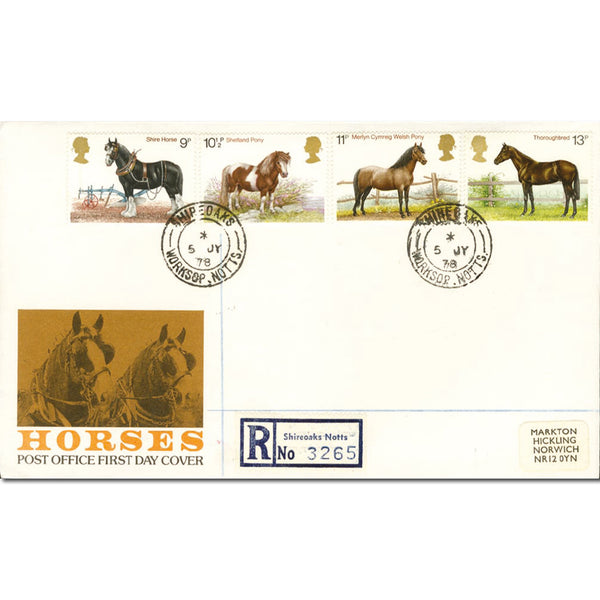 1978 Horses - Shireoaks CDS - Registered PO Cover TX7807K