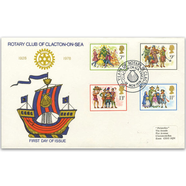 1978 Christmas - Clacton-on-Sea Rotary Club - 50 Years of Rotary in Clacton Official handstamp TX7811F