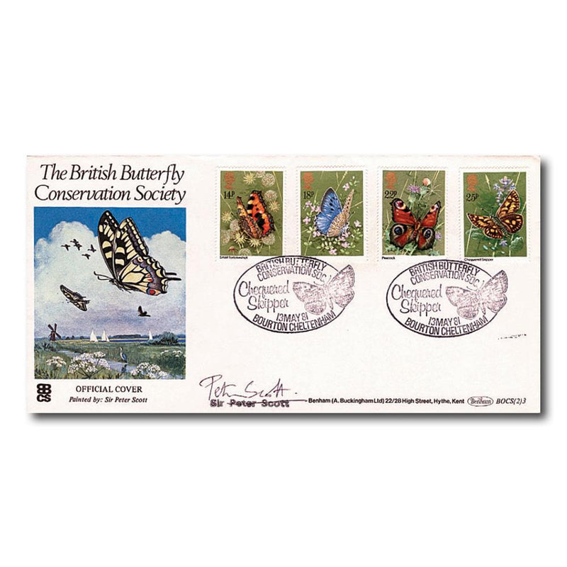 1981 Butterflies Official - Bourton Handstamp - Signed by Peter Scott TX8105E