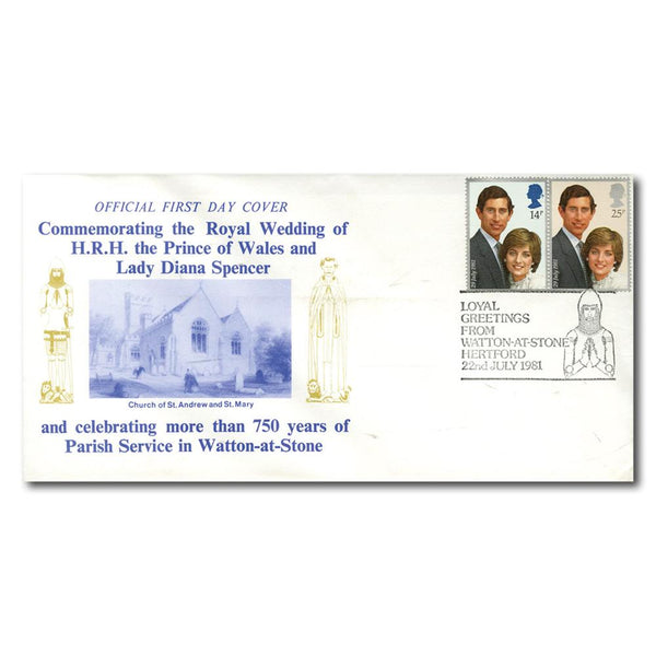 1981 Royal Wedding - Watton Church - Watton-At-Stone Handstamp TX8107E