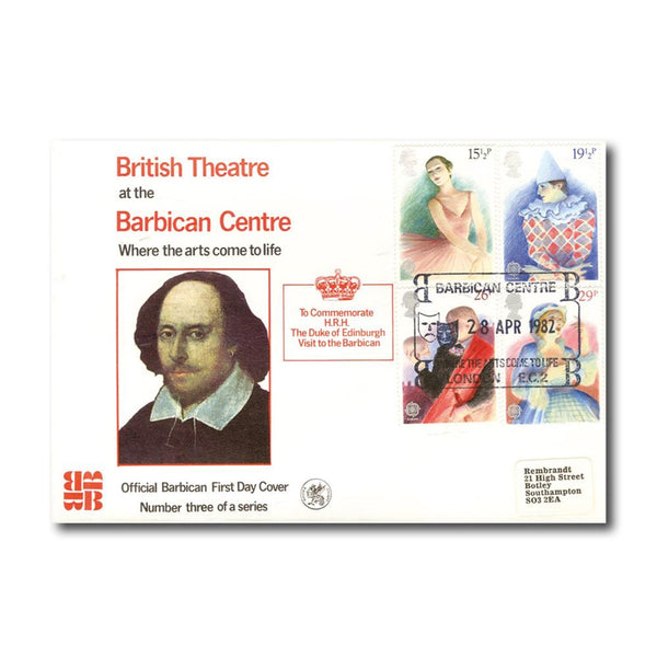 1982 Theatre - Barbican Centre Official - Barbican Theatre EC2 Handstamp TX8204E