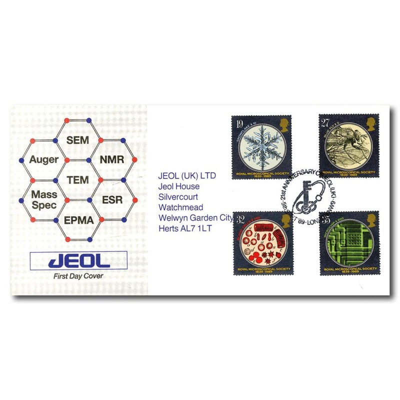 1989 Microscopes - Jeol - London NW9 21st Anniversary Handstamp TX8909A
