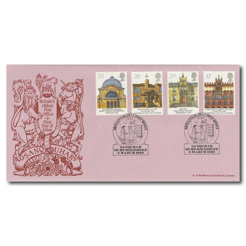 1990 Europa - Bradbury Official - Britain's Oldest Post Office, Sanquhar Handstamp TX9003A
