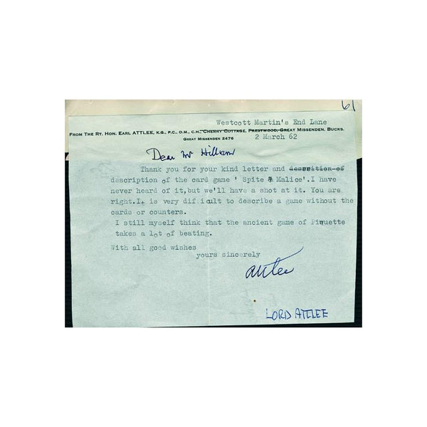 Clement Attlee Signed Letter