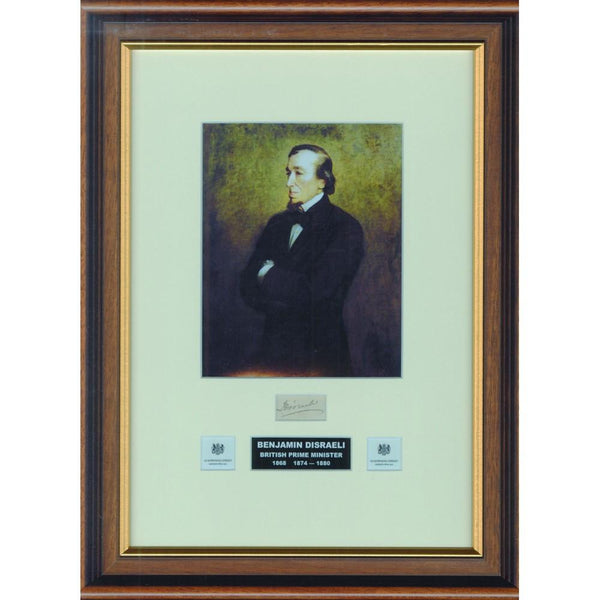 Benjamin Disraeli - Autograph - Signature Mounted with Colour Portrait - Framed
