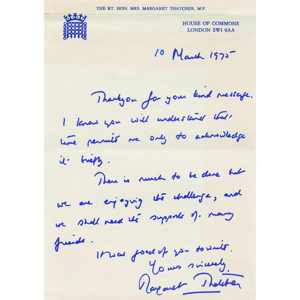 Margaret Thatcher Signed personal Note