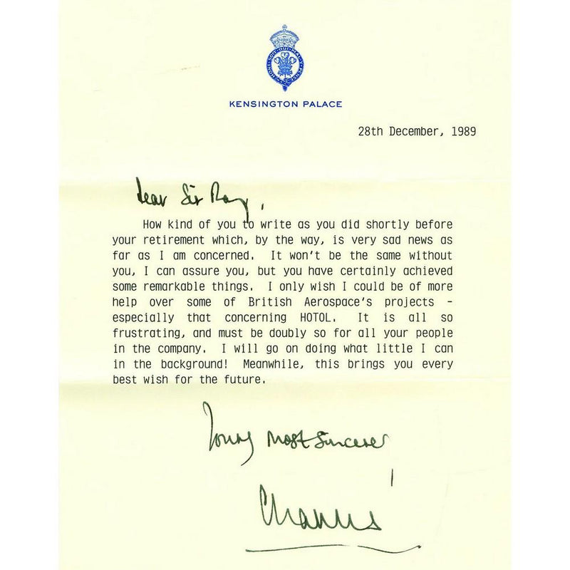 Prince Charles - Signature - Typed Note Dated 1989