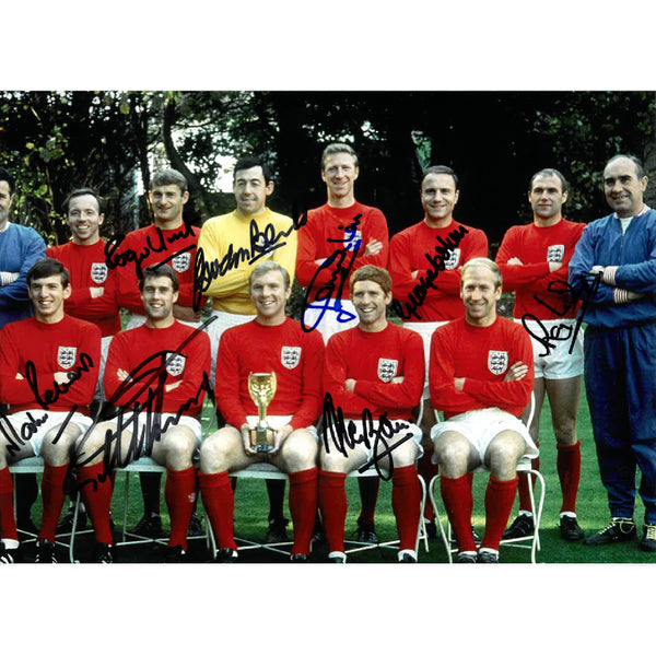 England 1966 World Cup Winners  Autographs -  Gordon Banks, Geoff Hurst, Jack Charlton, Alan Ball.