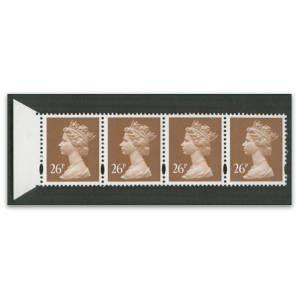 GB 1996, 26p Red-brown Bottom of "P" Missing (Row 14/4. Cyl 11 Dot) Fine u/m. i/h marginal strip of 4