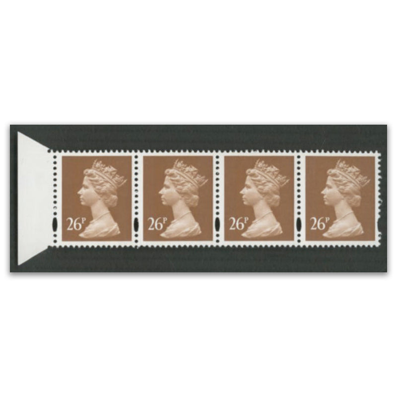 GB 1996, 26p Red-brown Bottom of "P" Missing (Row 14/4. Cyl 11 Dot) Fine u/m. i/h marginal strip of 4