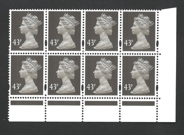 SG Y1691 Variety GB 1996 43p Sepia 2b Harrison Printing, perf 15 x 14, Blind Perf. V1691
