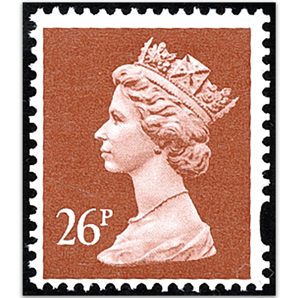 S.G. Y1753 variety 1996 26p Chestnut, elliptical perfs, Quest printing, phosphor omitted.