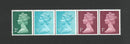 1974 - 2p, 1/2p, 1/2p,1p,1p Se-tenant strip FCP/PVAD on thin paper. SG X841nEv variety V841