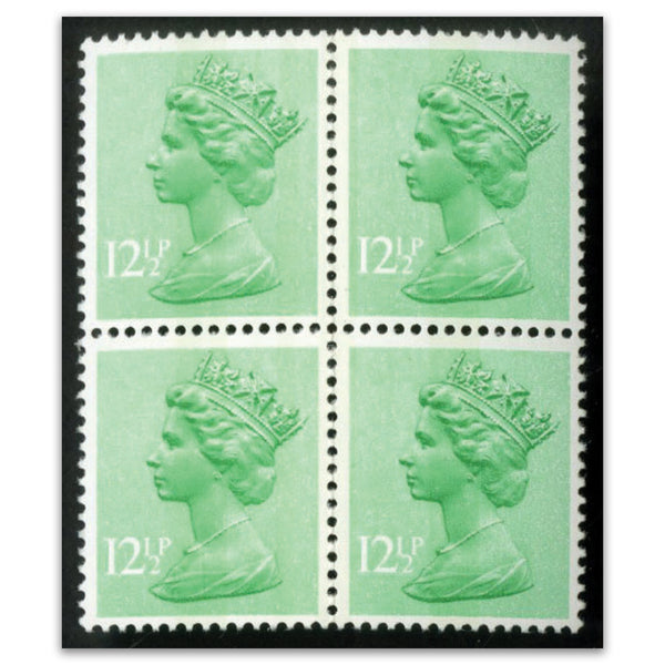 GB 1982 12 1/2p Lt. Emerald (1cb) Extra Lines of Phosphor.Fine u/m block of 4 
