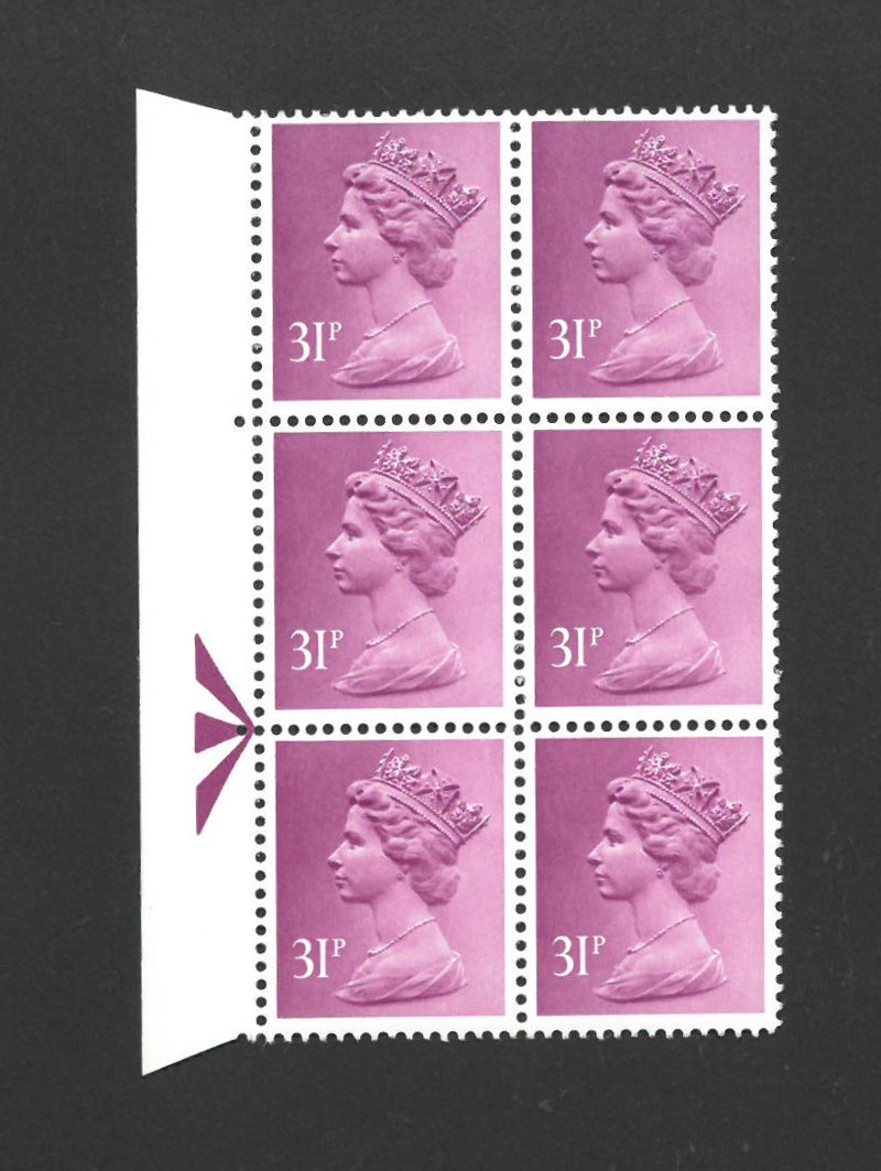 GB 1985 31p Purple ACP/PVAD,17 Pin Variety. Compound perforations error SG X981 Variety V981