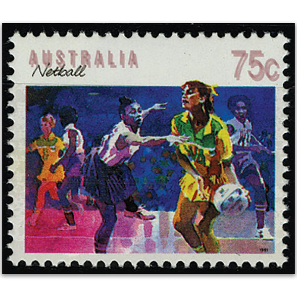 Australia SG1188  1989-94 Sport series 75c netball, Dbl country name & value VAUS1188