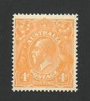 Australia 1915 4d Yellow-orange Wmk Single Crown Inverted SG22aw VAUS22AW