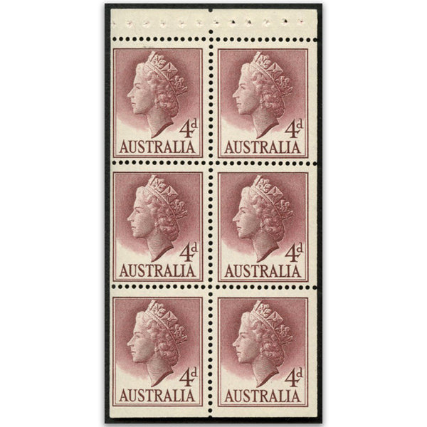 Australia 1955-57 4d Lake, Booklet pane of 6. Fine u/m VAUS282AB