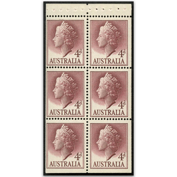 Australia 1955-57 4d Lake, Booklet pane of 6. Fine u/m VAUS282AB