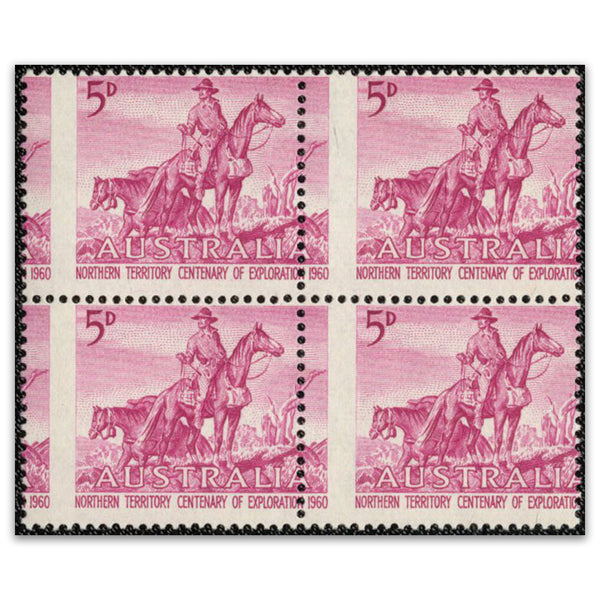 AUS 1960 5d Magenta Type I (4 block), Misp. of vert perfs