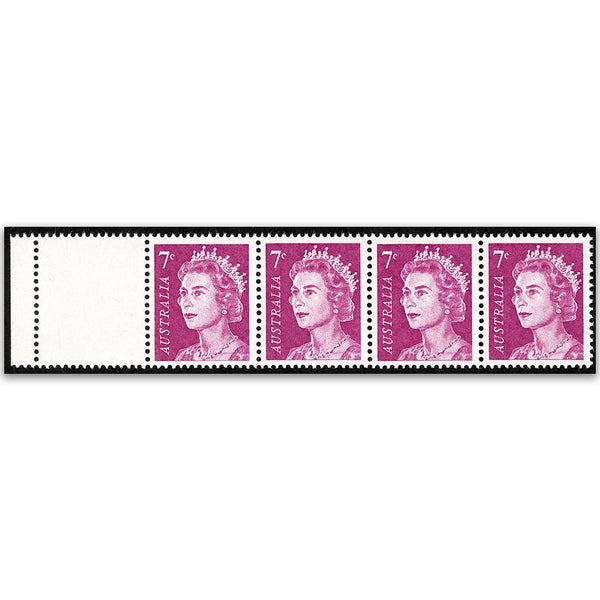 Australia1966-73 SG 388a. 7c purple, blank stamp at left horiz strip/4 u/m VAUS388AA