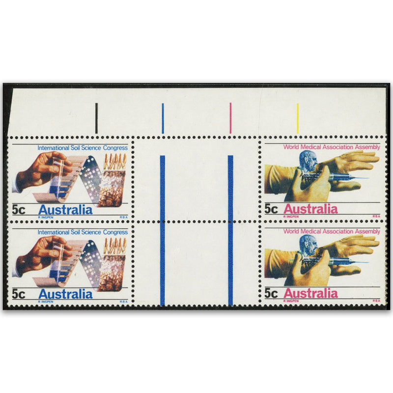 Australia 1968 5c Soil Conf. & Med. Assoc NEEDLE THROUGH THUMB. U/m block 4 VAUS426A