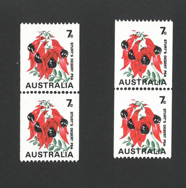 Australia 1970-75 7c Desert Pea -  Buff Colour Omitted & Green Printing Displaced SG468bb VAUS468BBA