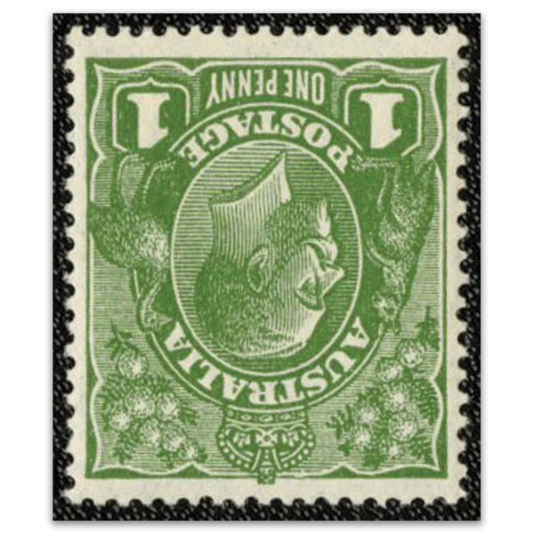 Australia 1926-30 1d Sage-green Small Mult Wmk Perf 14 Wmk Inverted SG86w