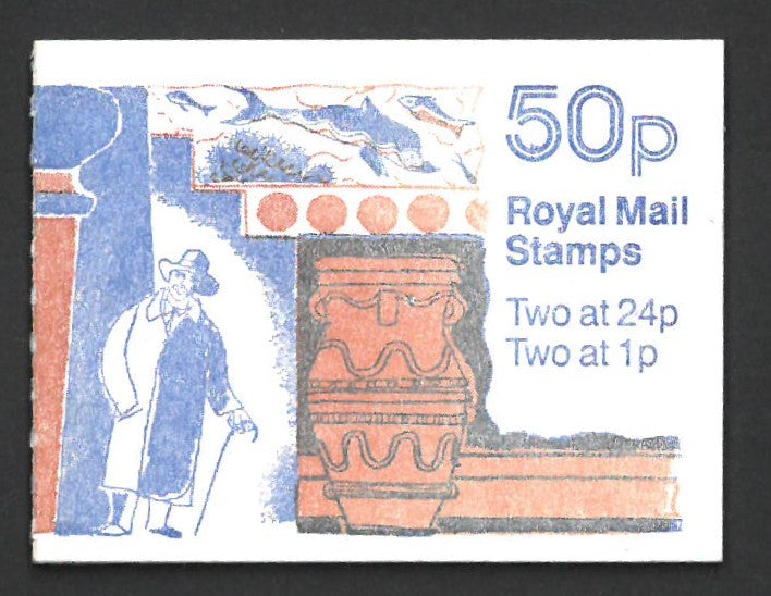 GB 1991 50p Archaeology Booklet No1(Sir Arthur Evans) over inking of 1p FB59a booklet var VBFB59A