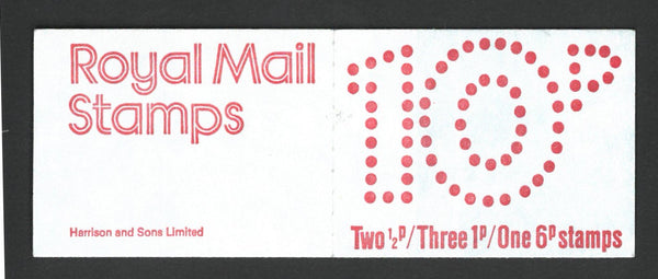 GB 1977 1/2p /1p/6p Booklet Pane.Mis-placed phosphor bands (wide band at left) SGX8X841r booklet VBX841R