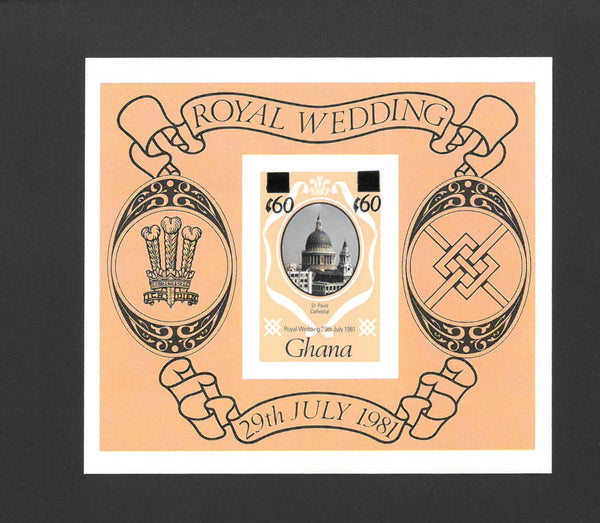 Ghana 1984-85 60c on 7c 1981 Royal Wedding M/S (Black Ovp) Imperforate SGMS1070 VGHA1070