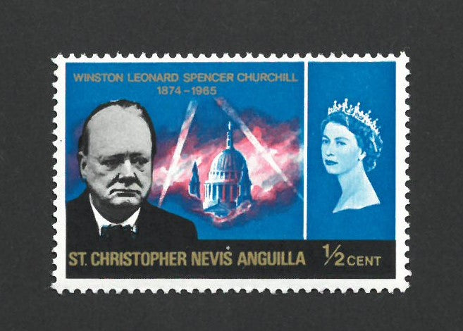 St Kitts Nevis & Anguilla 1966 1/2c Churchill Mispacement of Gold. SG151 var VNEV151