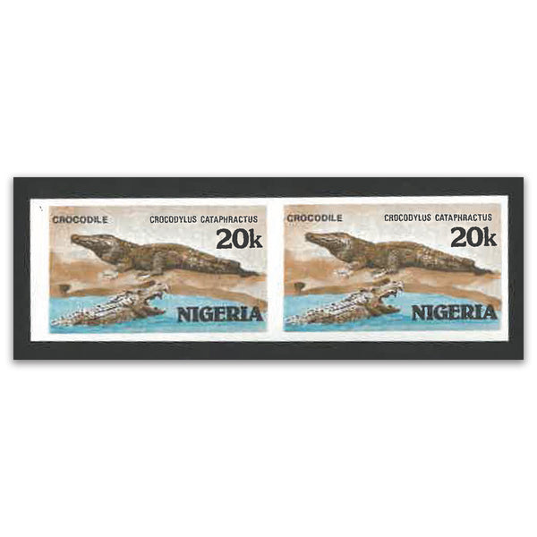 Nigeria 1986 20k Crocodile. IMPERFORATE PAIR. UM