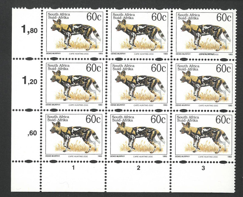 South Africa 1996-97 60c Cape Hunting Dog. Latin Inscription below i stamp. SG 915var VSAF915