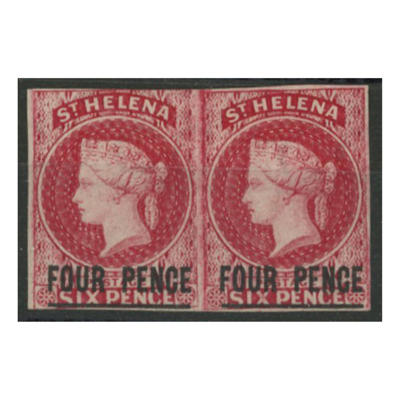 St Helena 1863 4d Carmine imperforate m/m pair VSTH05