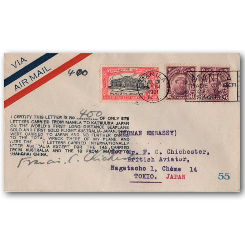 1931 Chichester Solo Flight - Signed & Addressed to Japan WFFP31A