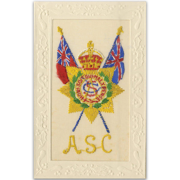 WWI Army Service Corps Embroidered Postcard