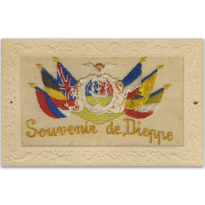 WWI Embroidered Postcard Souvenir Dieppe