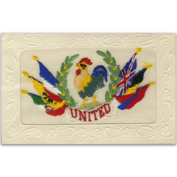WWI Embroidered Postcard - United We Stand